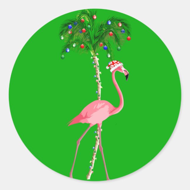 Christmas Flamingo Runder Aufkleber (Vorderseite)
