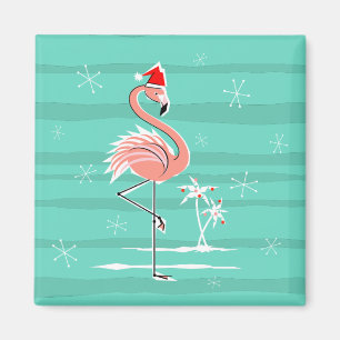 Christmas Flamingo Stripe Magnetquadrat Magnet