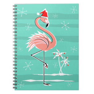 Christmas Flamingo Stripe Notebook Notizblock