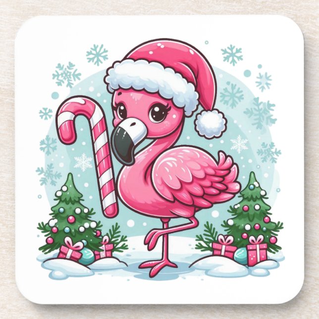 Christmas Flamingo Sublimation Getränkeuntersetzer (Vorderseite)