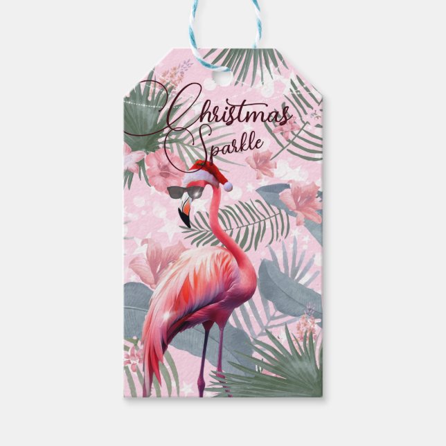 Christmas Flamingo Tropical Lights Geschenkanhänger (Vorderseite)