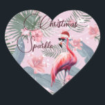 Christmas Flamingo Tropical Personal Herz-Aufkleber<br><div class="desc">Custom Personalisierter Weihnachtsgrüßen - Ein tropischer Weihnachtssparkle Bereit für ein tropisches Weihnachtsfest mit ein wenig Funkeln mit diesem einzigartigen Tropical Christmas Sparkle Aufkleber mit einem Weihnachtsbrenner in einer Weihnachtsmannmütze. Machen Sie sie zu sich selbst, ändern Sie den Gruß zu Ihrem eigenen oder verlassen, wie es ist und bestellen Sie es...</div>