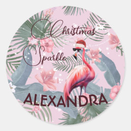 Christmas Flamingo Tropical Personal Runder Aufkleber
