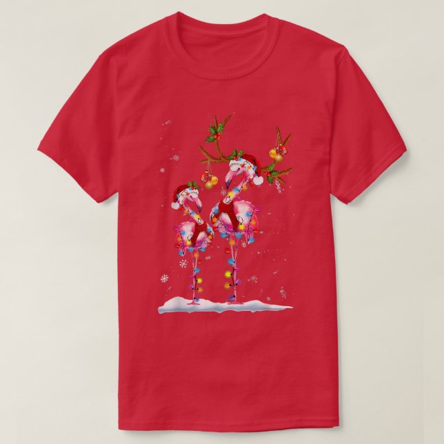 Christmas Flamingo Weihnachtsmannmütze Xmas Lights T-Shirt (Design vorne)