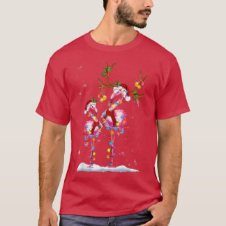 Christmas Flamingo Weihnachtsmannmütze Xmas Lights T-Shirt