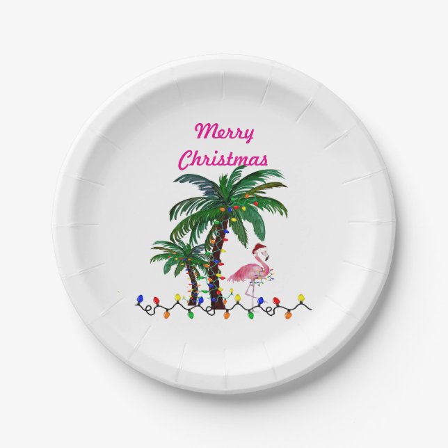 Christmas flamingos tropical party plates pappteller (Vorderseite)