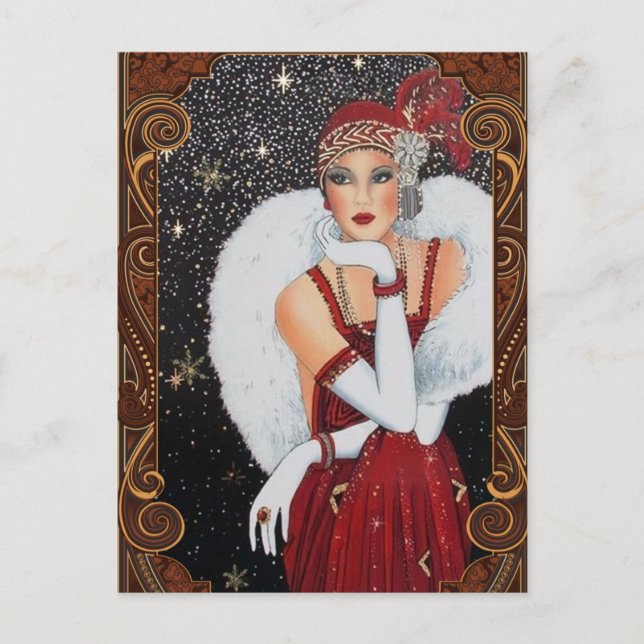 Christmas Flapper Girl Star-Drenched Night Sky Postkarte (Vorderseite)