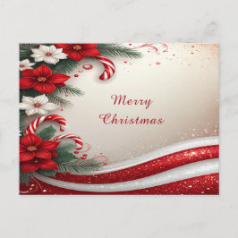 Christmas Floral Candy Canes Holiday Postcard Postkarte