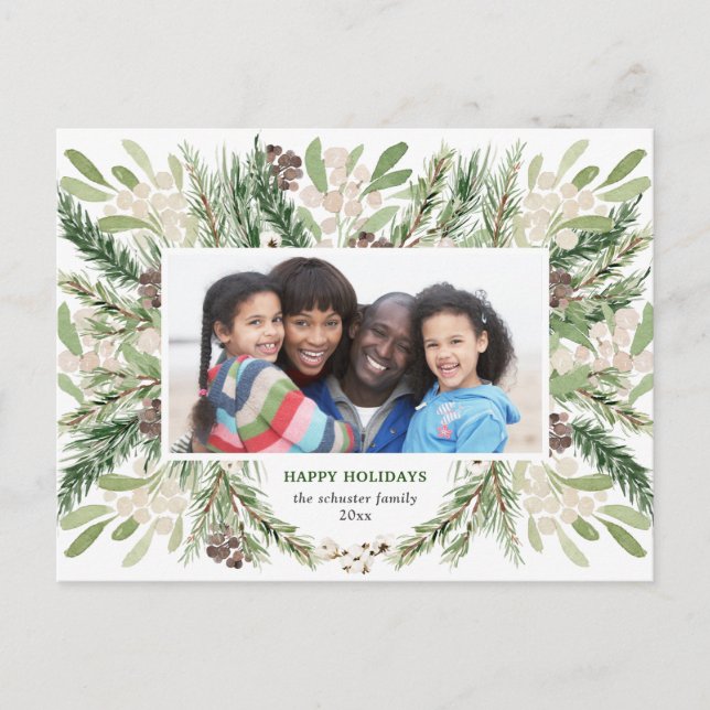 Christmas Floral Holiday Foto Postcard Postkarte (Vorderseite)