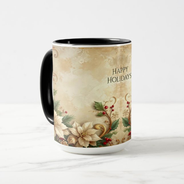 Christmas Floral Holiday Mug Tasse (Vorderseite Links)