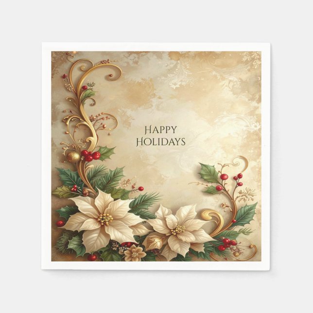 Christmas Floral Holiday Napkin Serviette (Vorderseite)