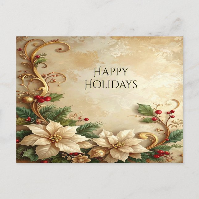 Christmas Floral Holiday Postcard Postkarte (Vorderseite)