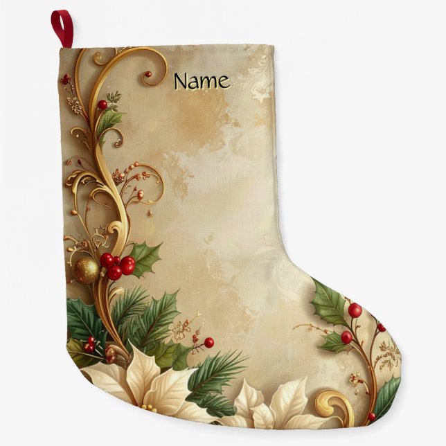 Christmas Floral Holiday Stocking Großer Weihnachtsstrumpf (Vorderseite)