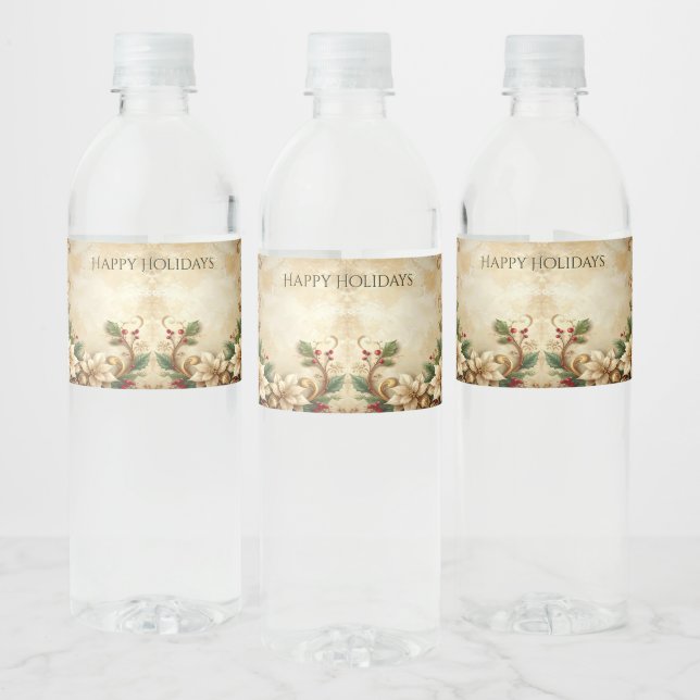 Christmas Floral Holiday Water Bottle Label (Flaschen)