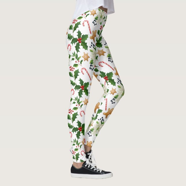 Christmas Floral Holly Candy Canes Gingerbret Leggings (Rechts)