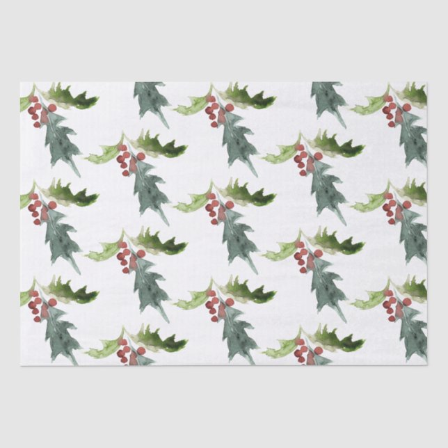 Christmas Floral Holly Red Berries Seidenpapier (Vorderseite)