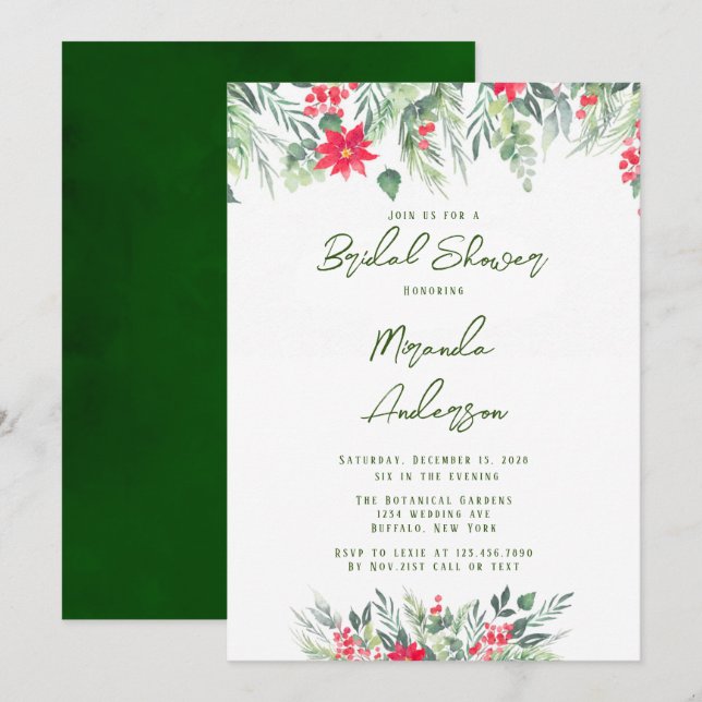 Christmas Floral Paint Leaf Brautparty Einladung (Vorne/Hinten)