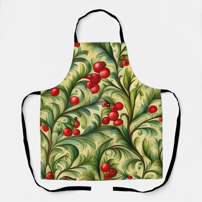 Christmas Floral Pattern With Red Berries Schürze (Vorderseite)