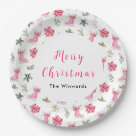 Christmas Floral Pink Ice Skates Merry Christmas Pappteller