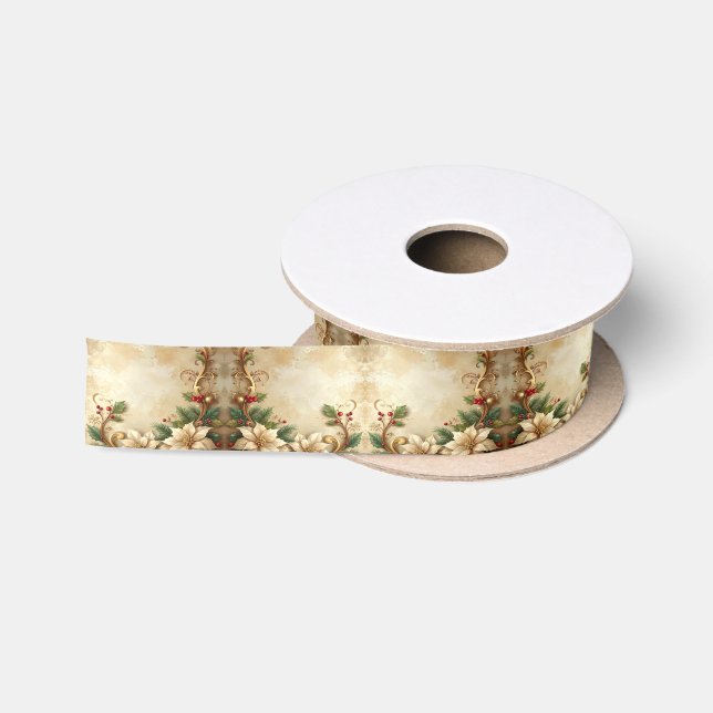 Christmas Floral Satin Ribbon Satinband (Spule)