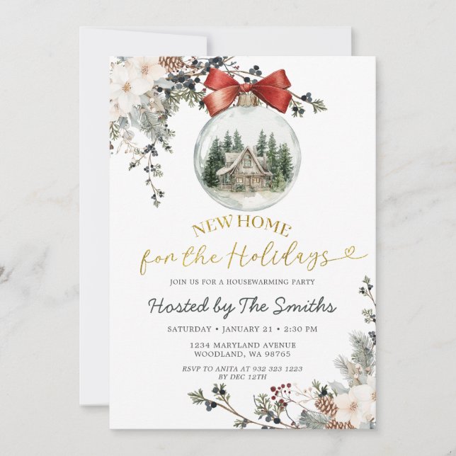 Christmas Floral Winter Holiday Housewarming Party Einladung (Vorderseite)