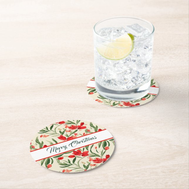 Christmas Florals Round Paper Untersetzer (Vor Ort)