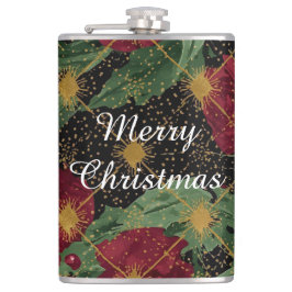 Christmas Flowers Pattern,Gold Red Green Black Flachmann