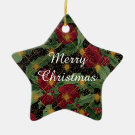 Christmas Flowers Pattern,Gold Red Green Black Keramik Ornament