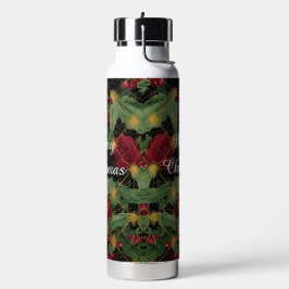 Christmas Flowers Pattern,Gold Red Green Black Trinkflasche