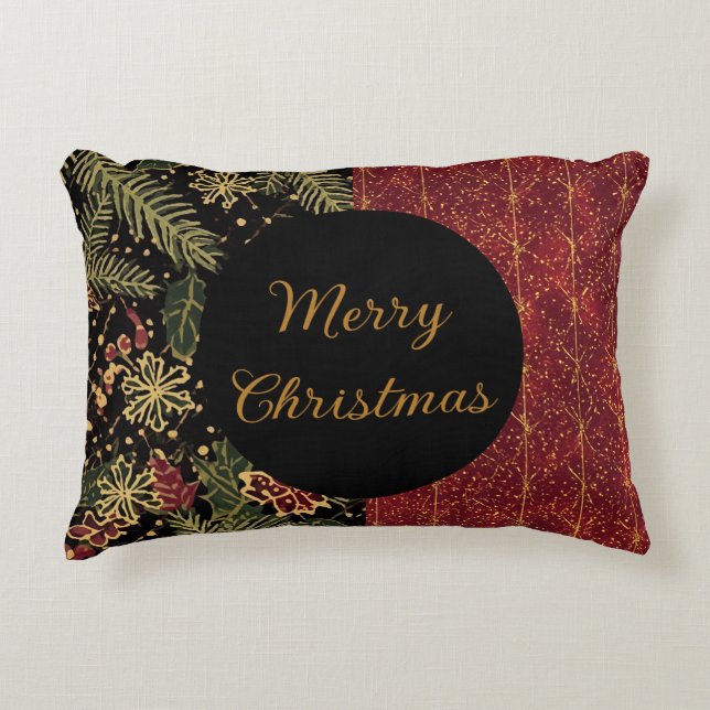 Christmas Flowers ,Red Gold Black,Merry Christmas Dekokissen (Vorderseite)