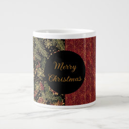 Christmas Flowers ,Red Gold Black,Merry Christmas  Jumbo-Tasse