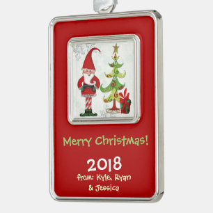 Christmas Folk Whimsey FAMILY PERSONALISIERT Rahmen-Ornament Silber