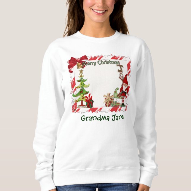 Christmas Folk Whimsey Individuelle Name Sweatshirt (Vorderseite)