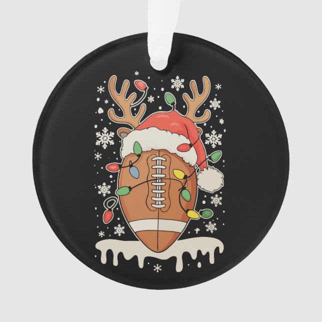 Christmas Football Santa Hat Reindeer Xmas Lights Ornament (Vorderseite)