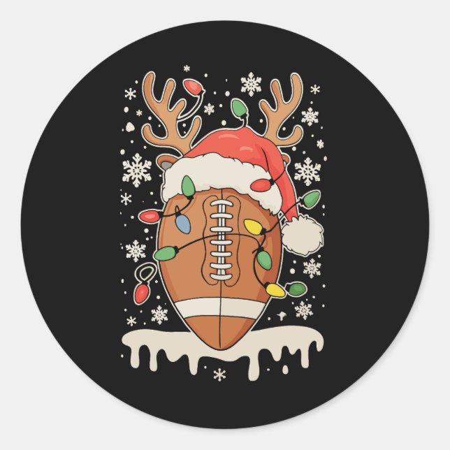 Christmas Football Santa Hat Reindeer Xmas Lights Runder Aufkleber (Vorderseite)