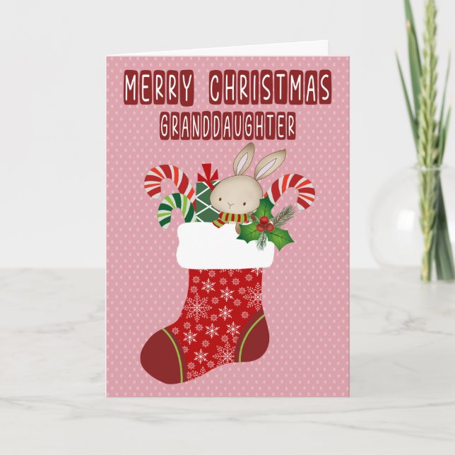 Christmas for Granddaughter Stocking with Bunny Karte (Vorderseite)