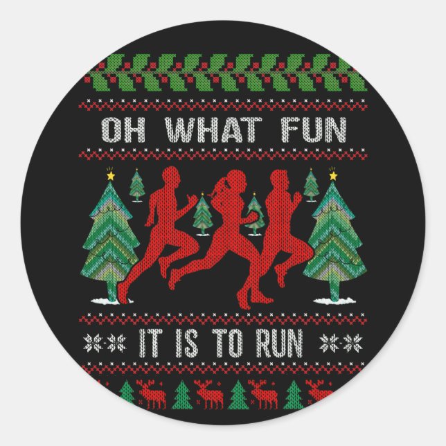 Christmas for Runners Oh What Fun It Is To Run Runder Aufkleber (Vorderseite)