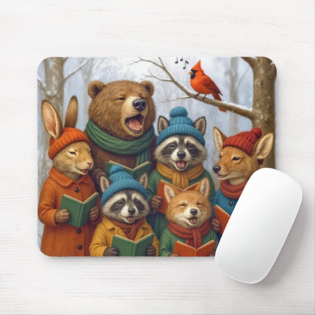 Christmas Forest Animals Caroling Mousepad (Mit Mouse)