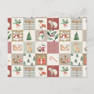 Christmas forest Woodland animals quilt neutral Postkarte