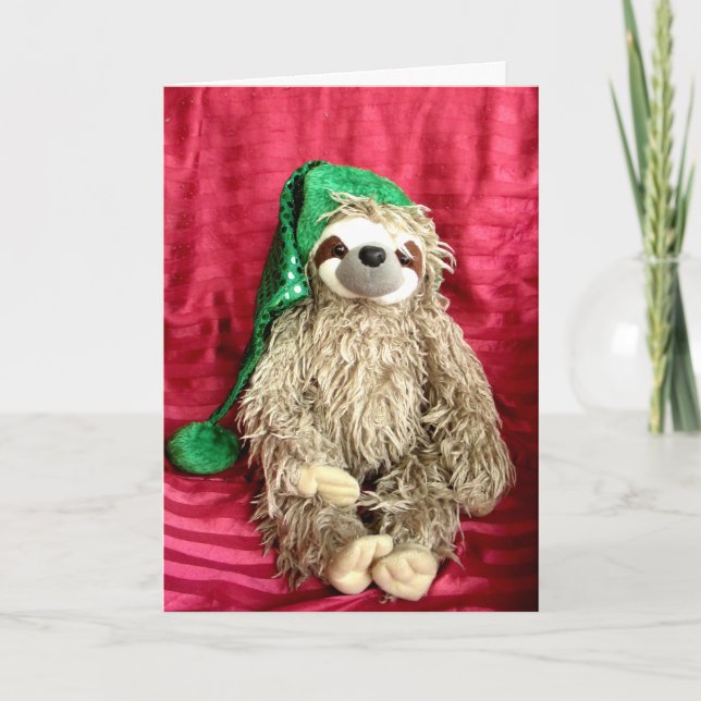 Christmas Foto Sloth Karte (Vorderseite)