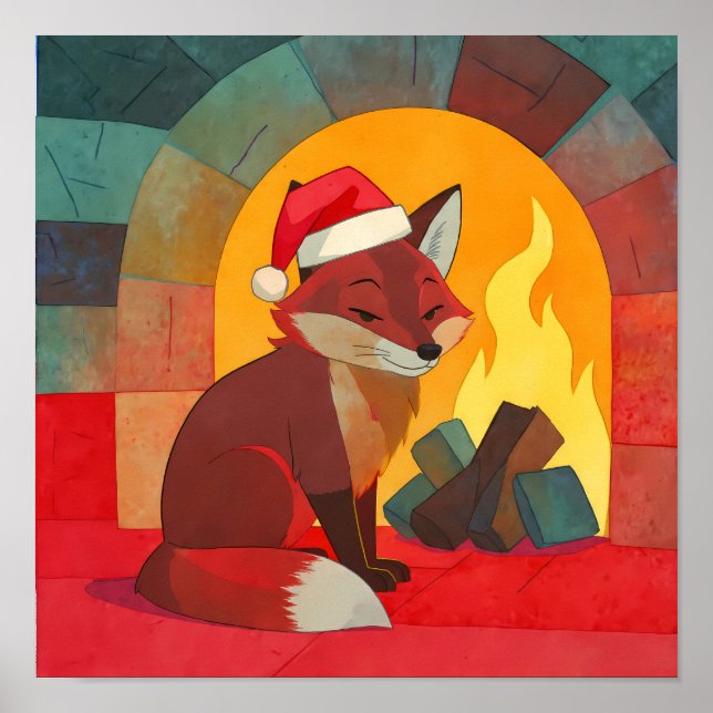 Christmas Fox Flat Color Tapestry Design Poster (Vorne)