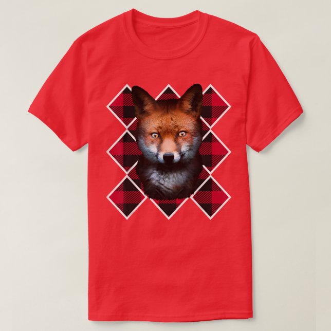 Christmas Fox Red Kariert Pattern Santa Claus T-Sh T-Shirt (Design vorne)