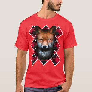 Christmas Fox Red Kariert Pattern Santa Claus T-Sh T-Shirt