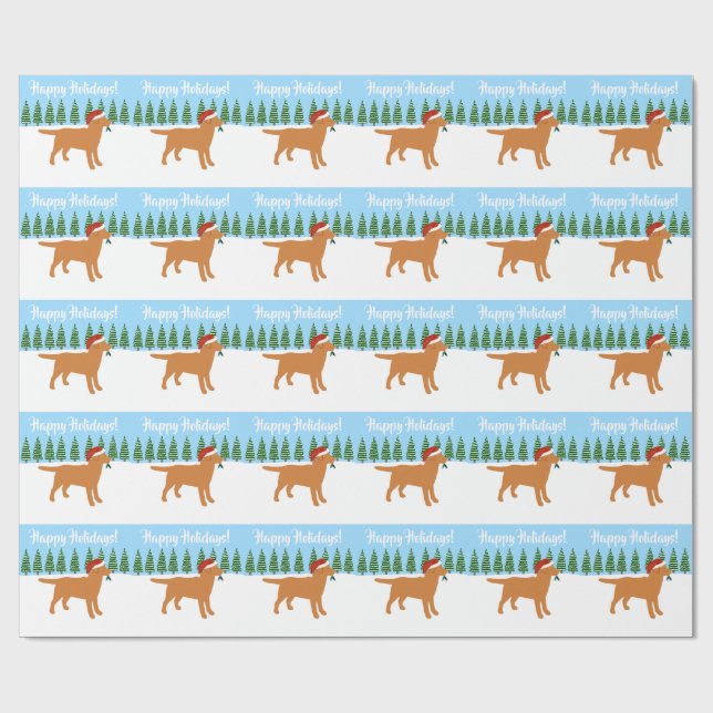 Christmas Fox Red Labrador Weihnachtsmannmütze Geschenkpapier (Flach)