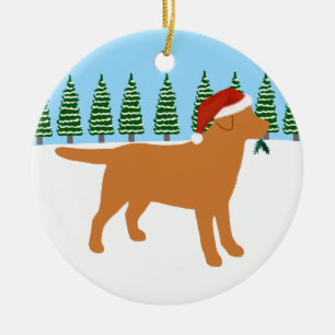 Christmas Fox Red Labrador Weihnachtsmannmütze Keramik Ornament
