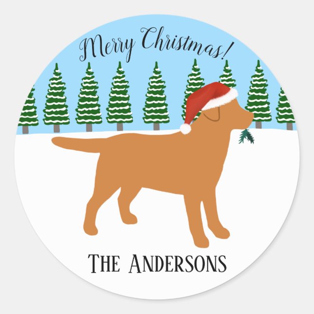 Christmas Fox Red Labrador Weihnachtsmannmütze Runder Aufkleber (Vorderseite)