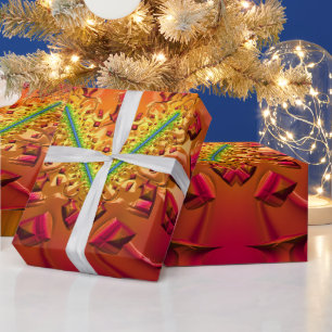 CHRISTMAS ~ Fraktal Muster Gold Green ~ Geschenkpapier