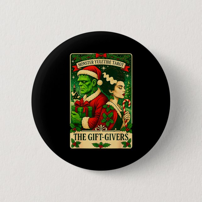 Christmas Frankenstein And Bride The Lovers Tarot  Button (Vorderseite)