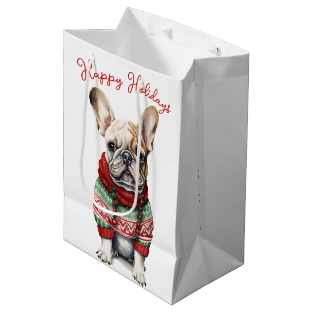 Christmas French Bulldog Dog Mittlere Geschenktüte (Vorderseite Schrägansicht)