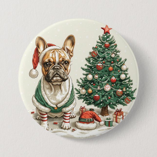 Christmas French Bulldog Elf Dog Button (Vorderseite)